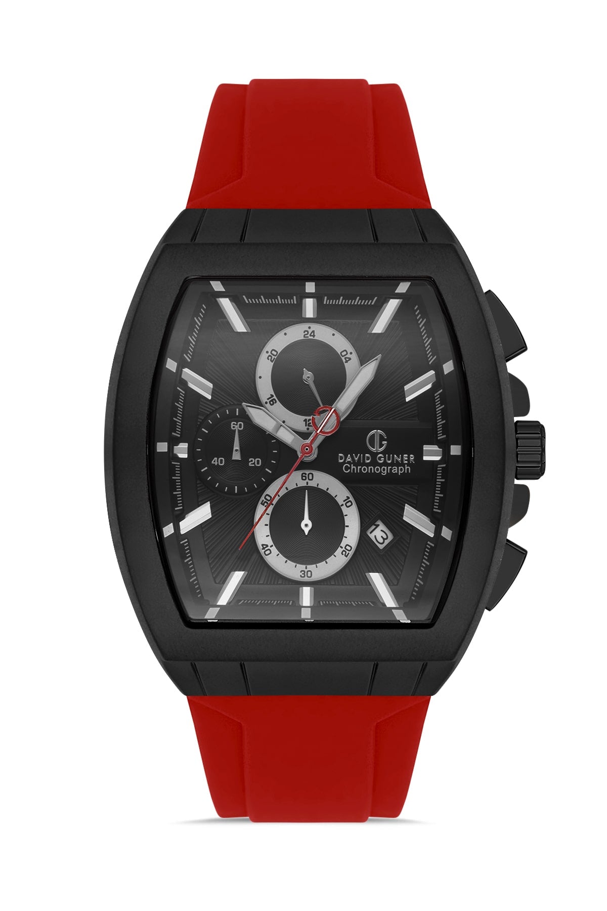 DAVID GUNER Gun Coated Men's Wristwatch with Black Dial and Red Silicone Strap