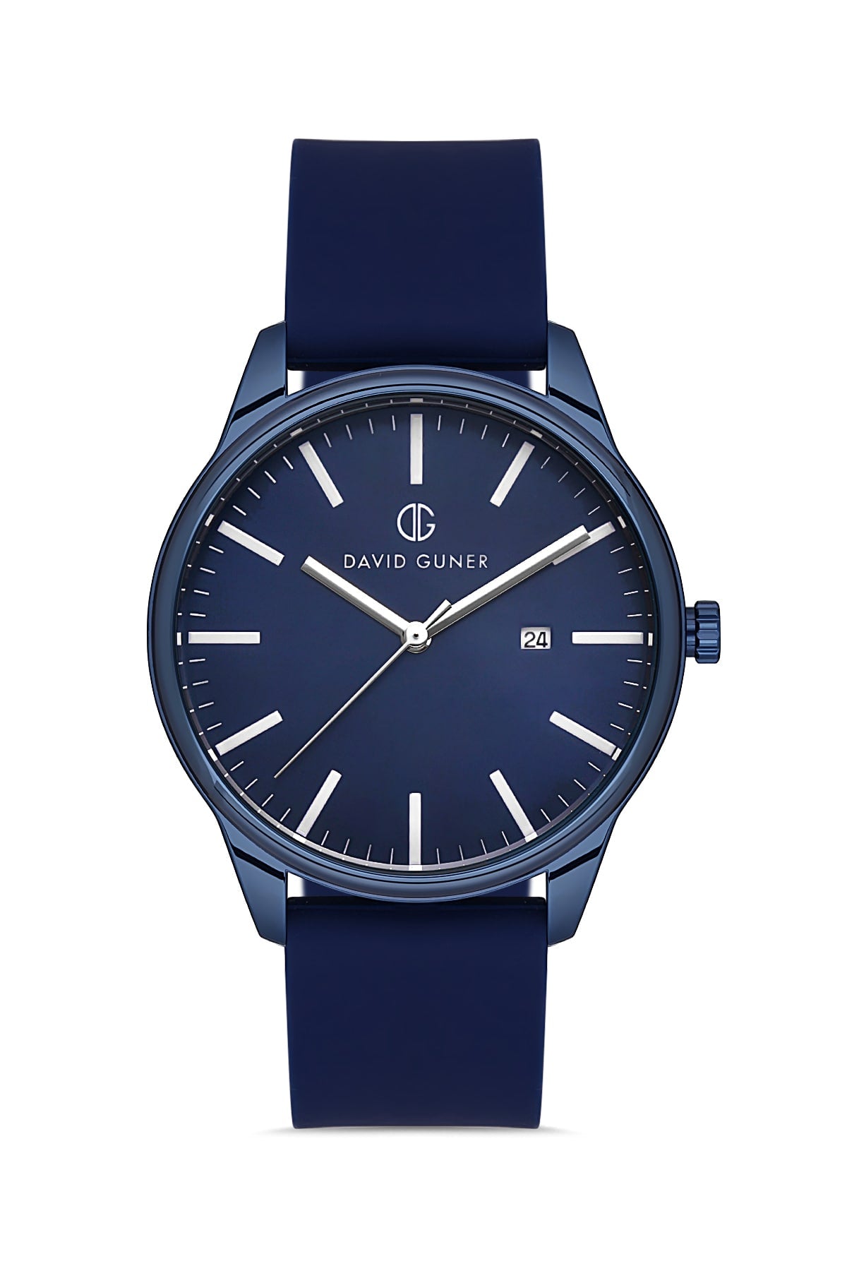 DAVID GUNER Navy Blue Coated Men's Wristwatch with Calendar and Navy Blue Silicone Strap