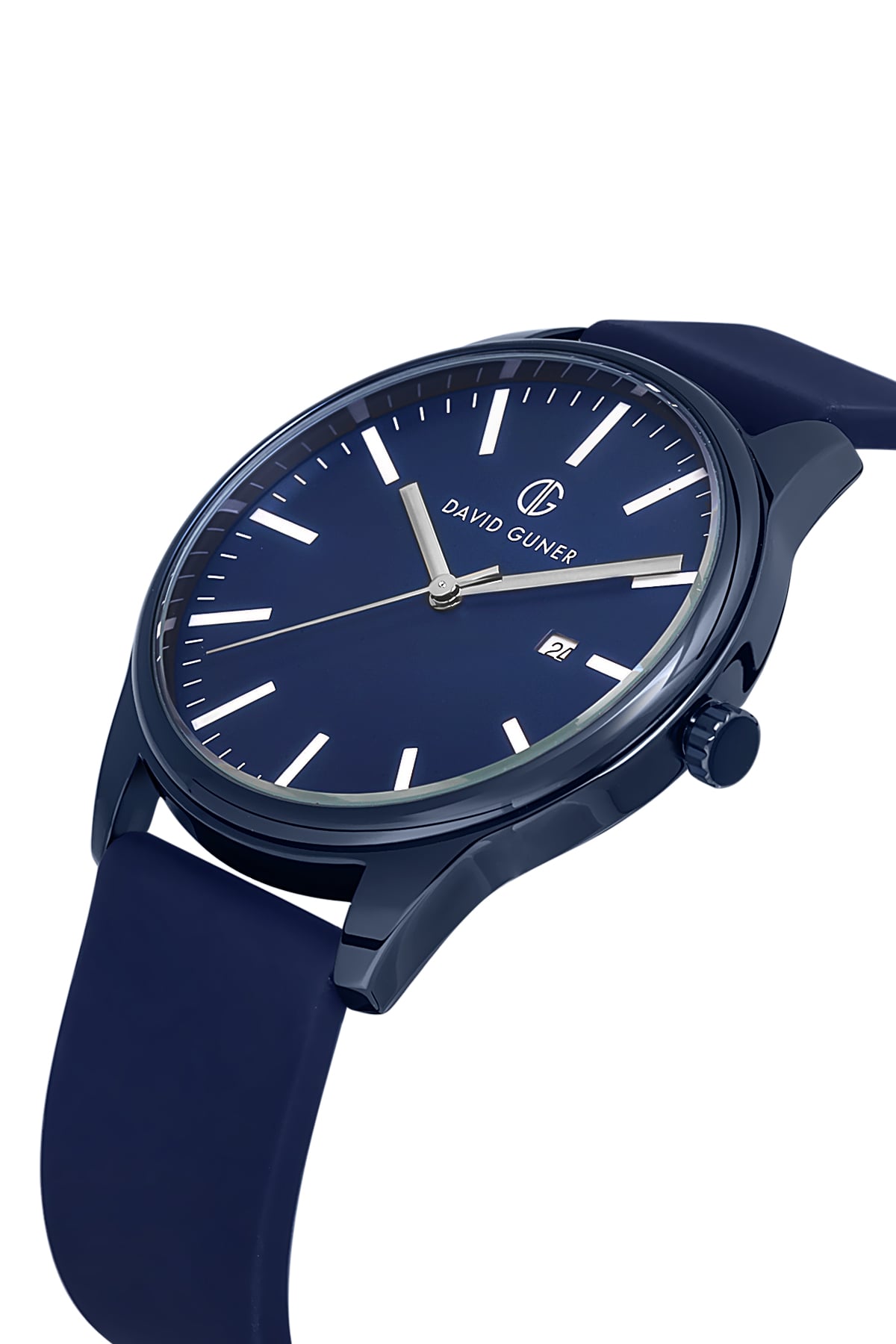 DAVID GUNER Navy Blue Coated Men's Wristwatch with Calendar and Navy Blue Silicone Strap
