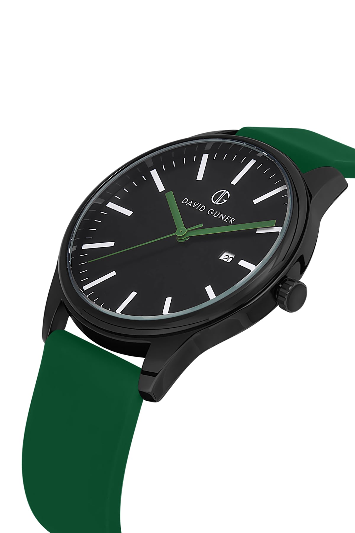 DAVID GUNER Men's Wristwatch with Black Dial and Green Silicone Strap with Calendar