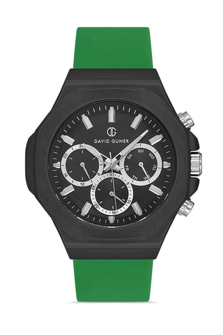 DAVID GUNER Gun Coated Men's Watch with Black Dial and Green Silocon Band