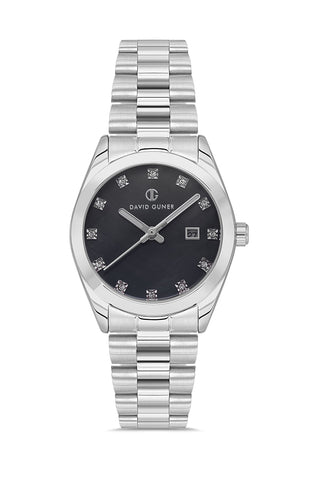 DAVID GUNER Black Dial Silver Plating Women's Watch
