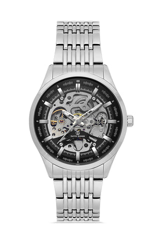 DAVID GUNER Black Dial Silver Plating Automatic Function Men's Watch