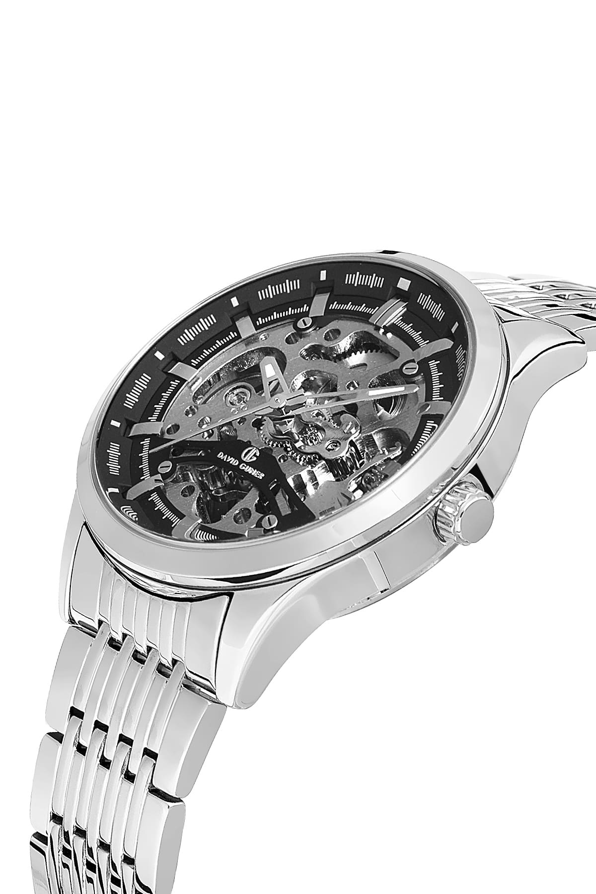 DAVID GUNER Black Dial Silver Plated Automatic Function Men's Wristwatch