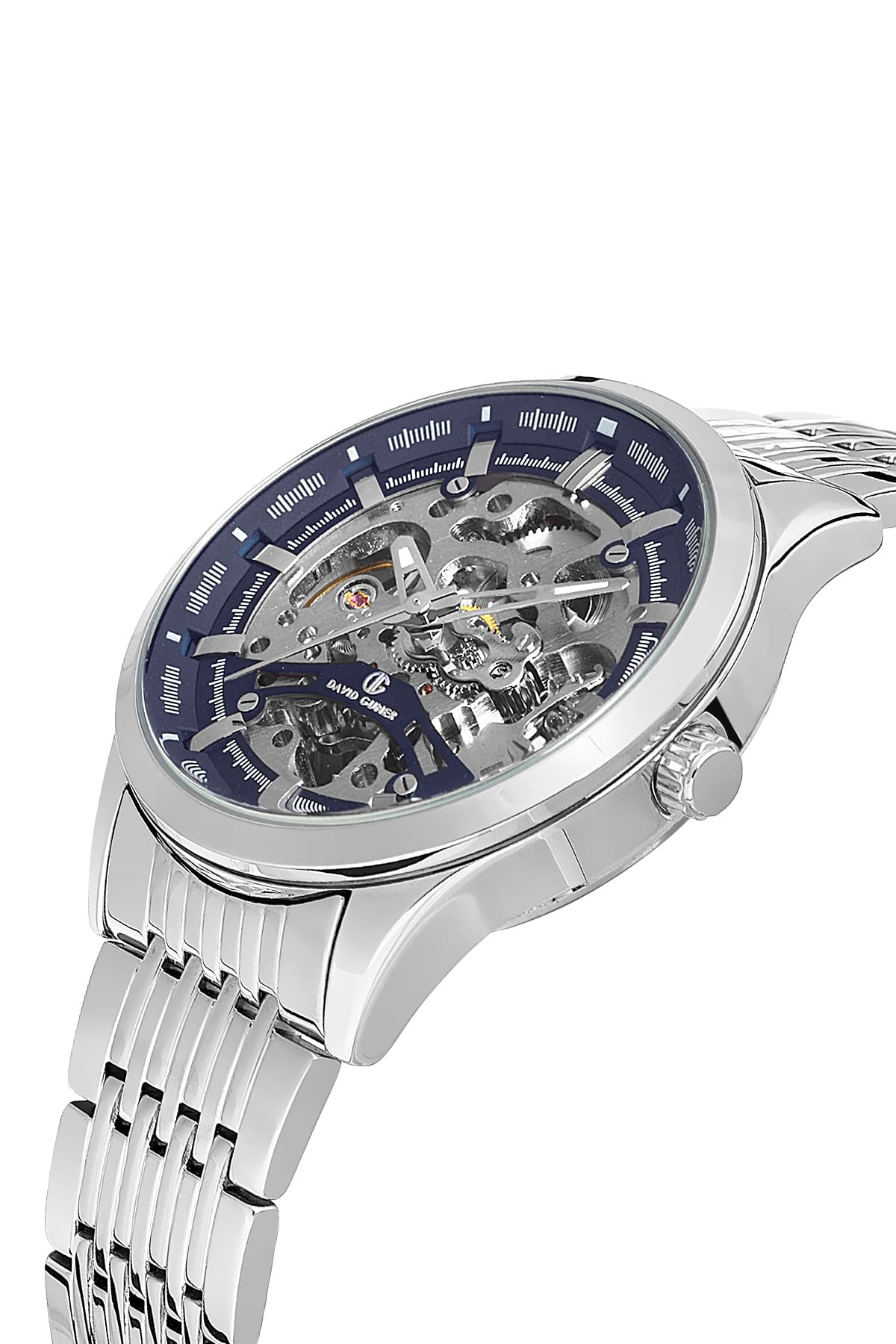 DAVID GUNER Dark Blue Dial Silver Plated Automatic Function Men's Wristwatch