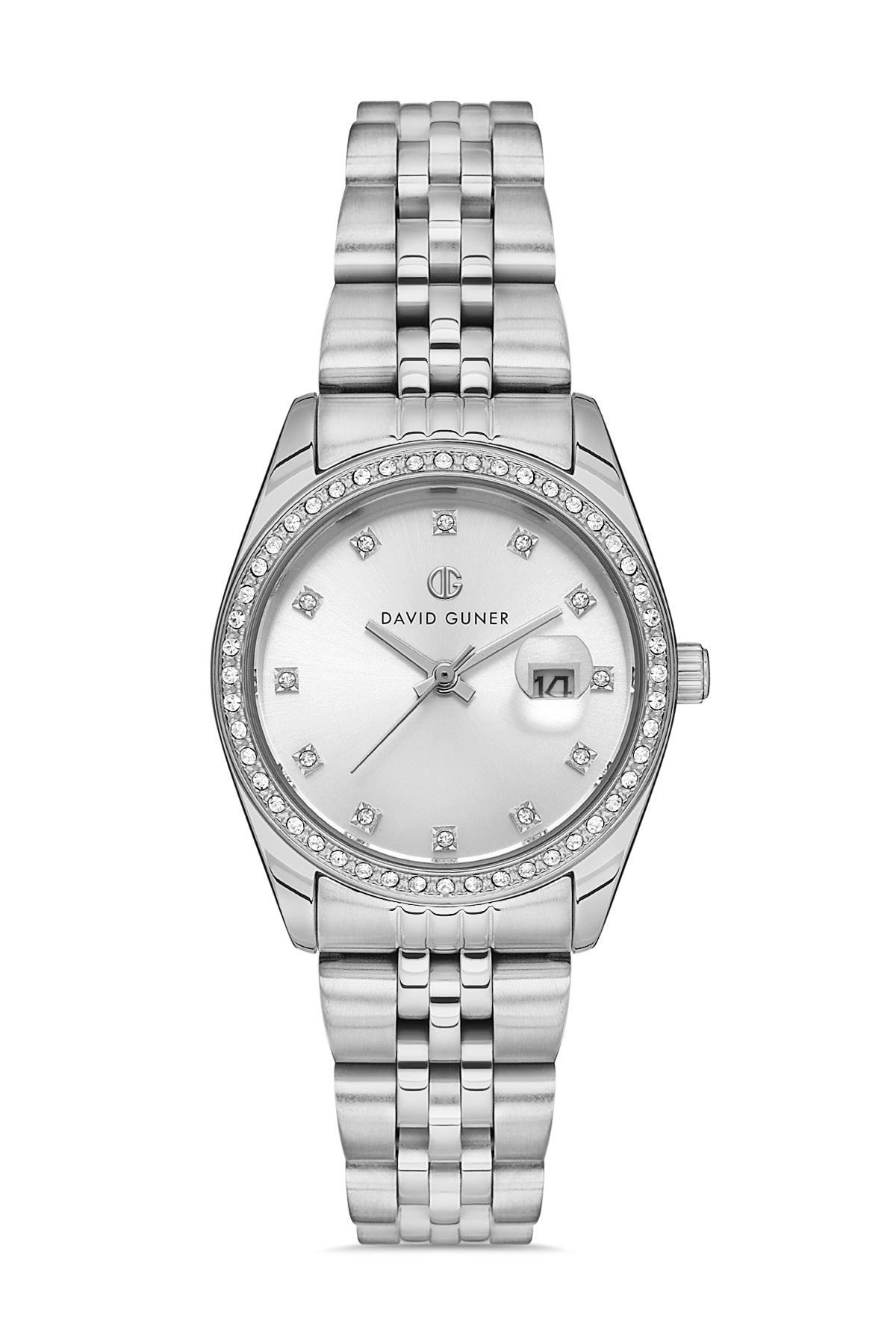 David Guner Women's Wristwatch with Silver Dial and Silver Plated Calendar