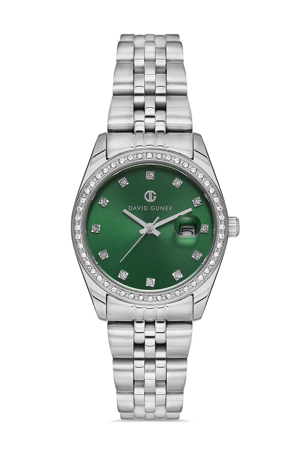 David Guner Silver Plated Green Dial Women's Wristwatch