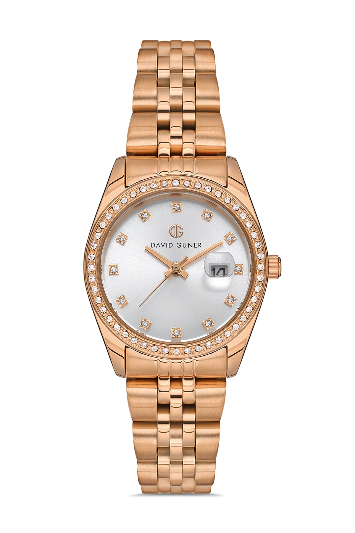 David Guner Rose Plated Silver Dial Calendar Women's Wristwatch