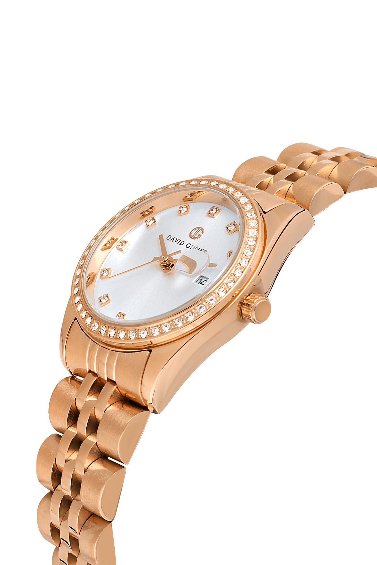 David Guner Rose Plated Silver Dial Calendar Women's Wristwatch
