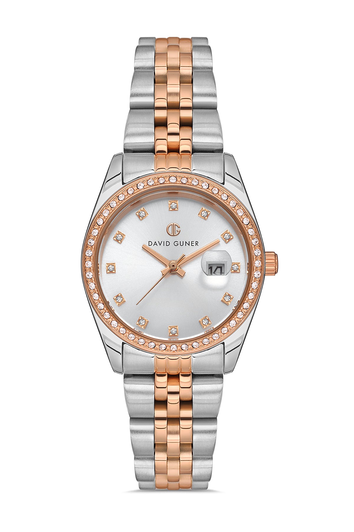 DAVID GUNER Rose White Silver Dial Women's Watch with Stainless Strap