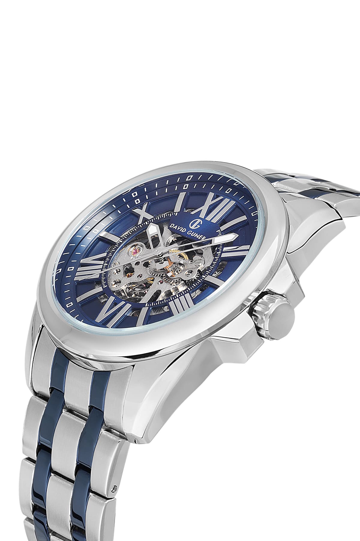 DAVID GUNER Roman Numeral Automatic Function Dark Blue Dial Dark Blue Silver Plated Men's Wristwatch