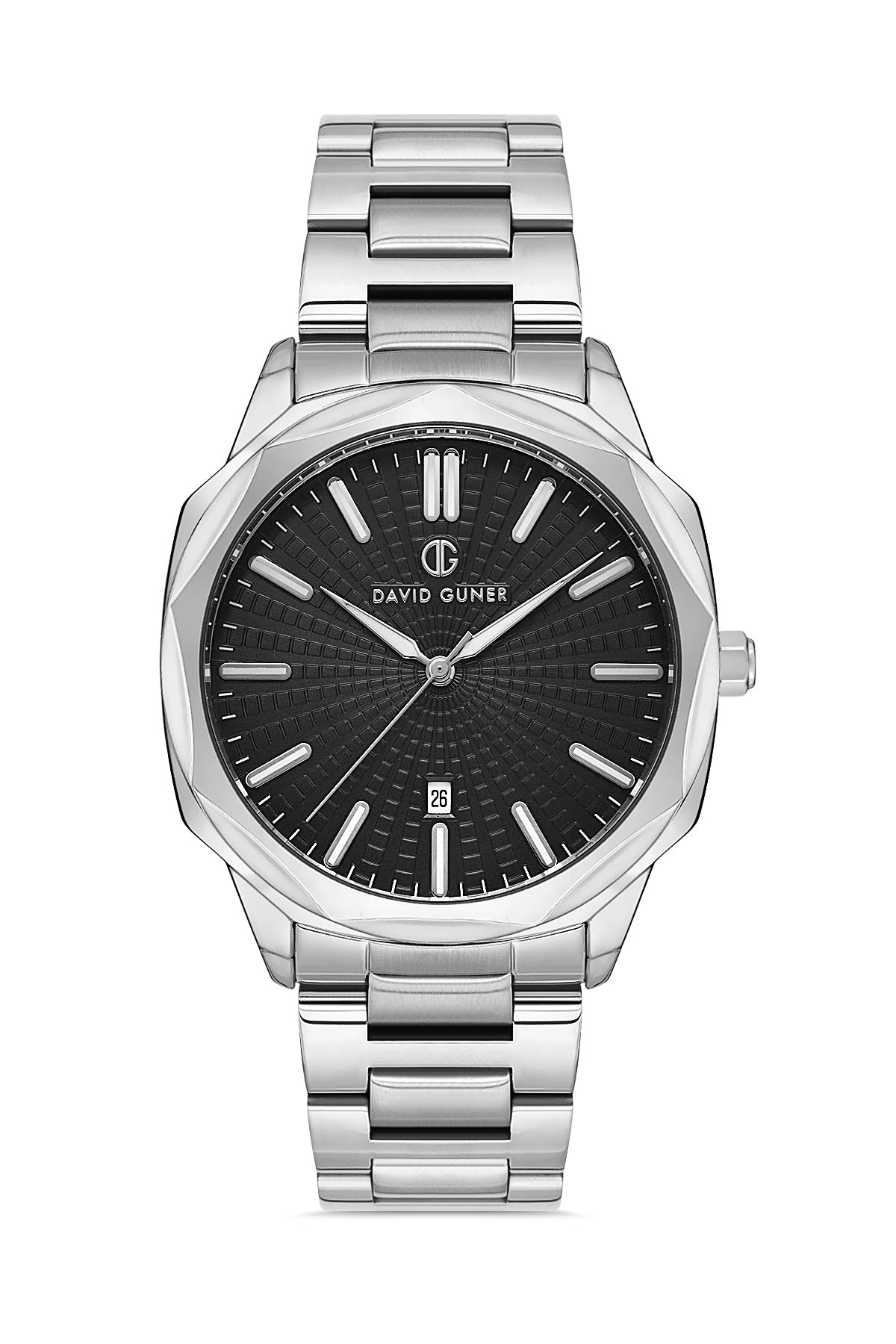 David Guner Silver Plated Black Dial Calendar Men's Wristwatch