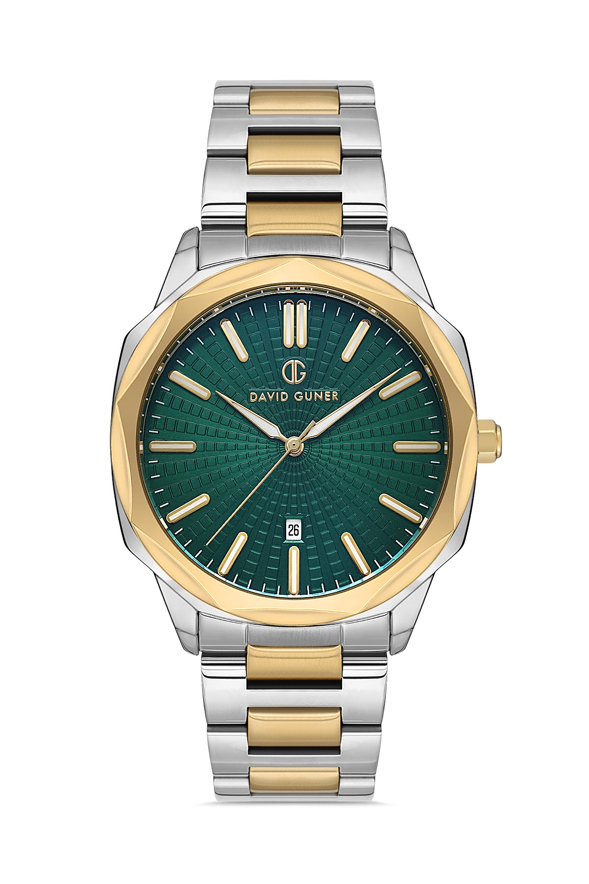 David Guner Yellow and White Coated Green Dial Calendar Men's Wristwatch