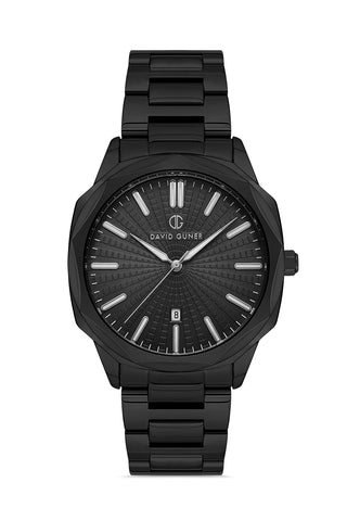 DAVID GUNER Black Coated Men's Watch with Black Band