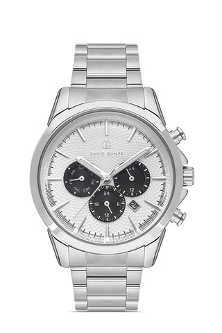 DAVID GUNER Men's Watch with Silver Dial and Silver Plating Calendar