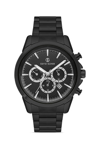 DAVID GUNER Men's Watch with Black Dial and Black Coated Calendar