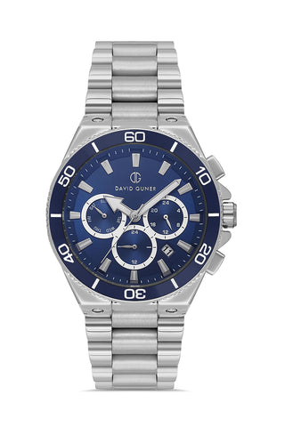 DAVID GUNER Dark Blue Dial Silver Plating Multifunctional Men's Watch