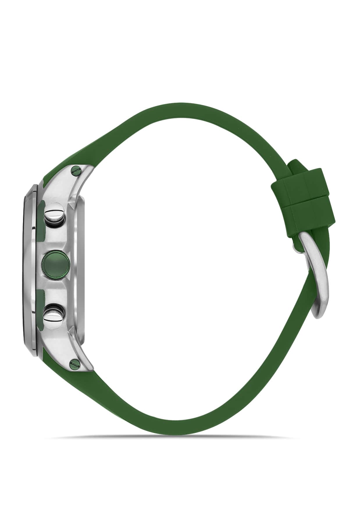 DAVID GUNER Yeşil Kadranlı Gümüş Kaplamalı Multifonksiyonlu Yeşil Silikon Kordonlu Erkek Kol Saati