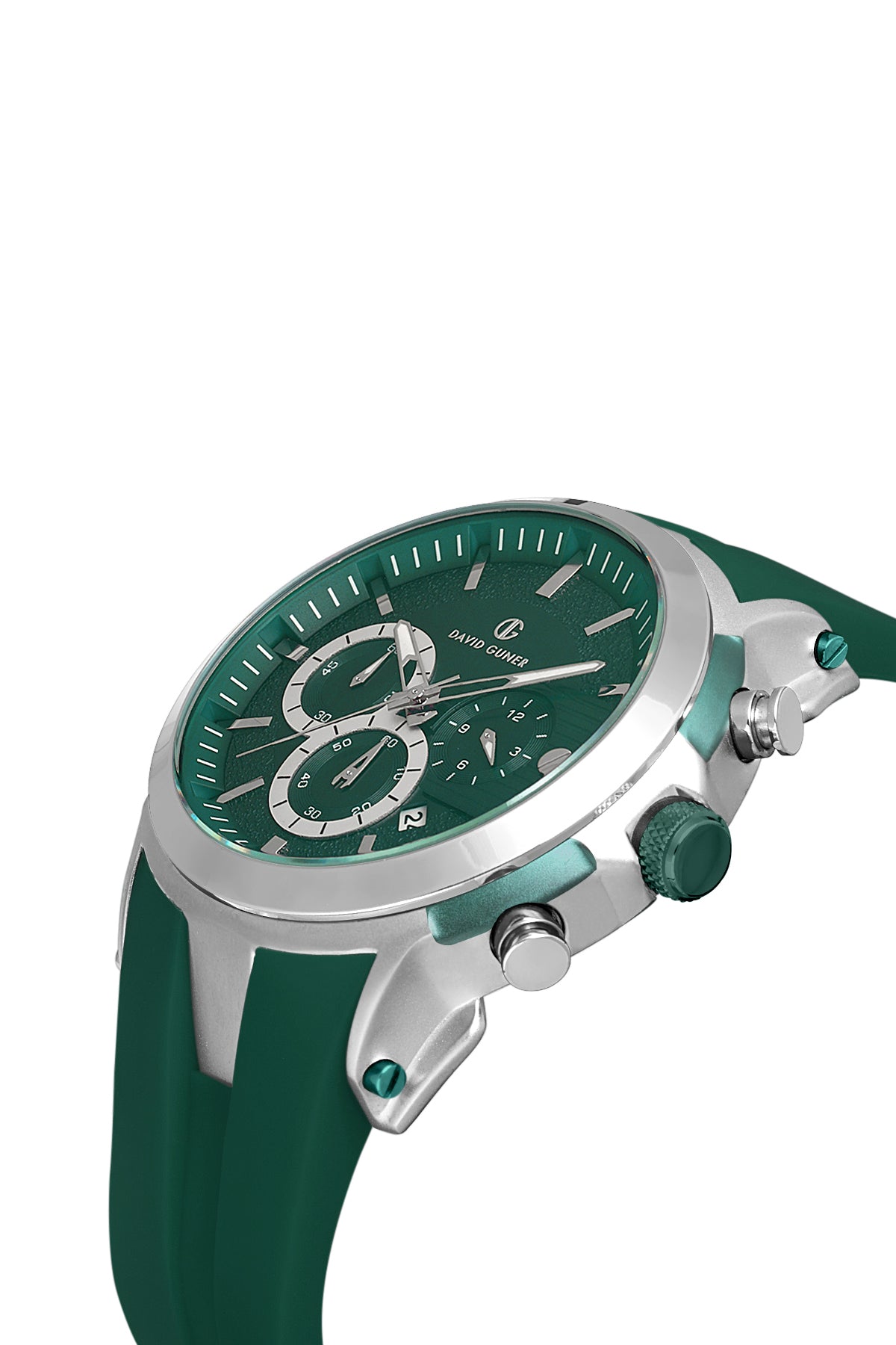 Davıd Guner Silver Plated Green Silicone Strap Men's Wristwatch