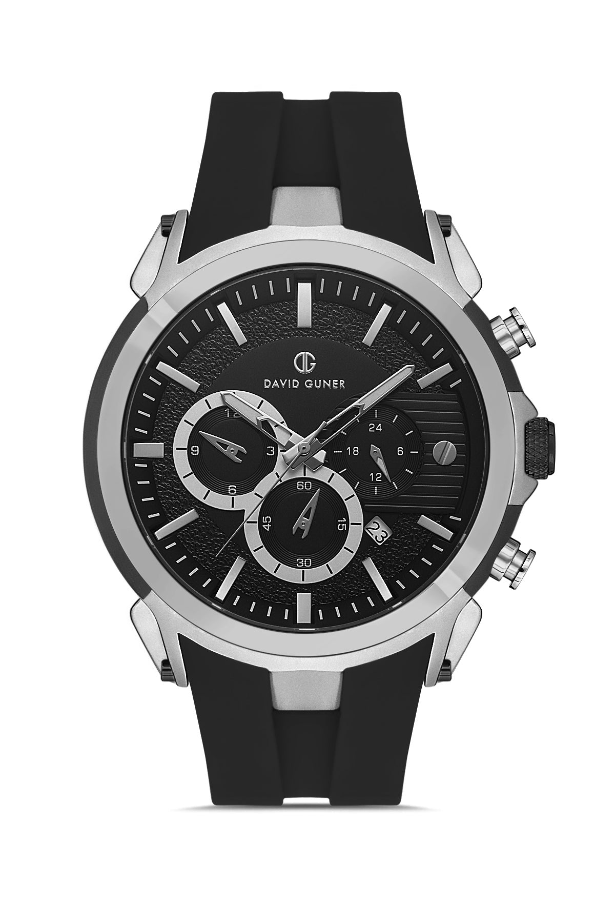 DAVID GUNER Silver Black Plated Multi Function Men's Wristwatch