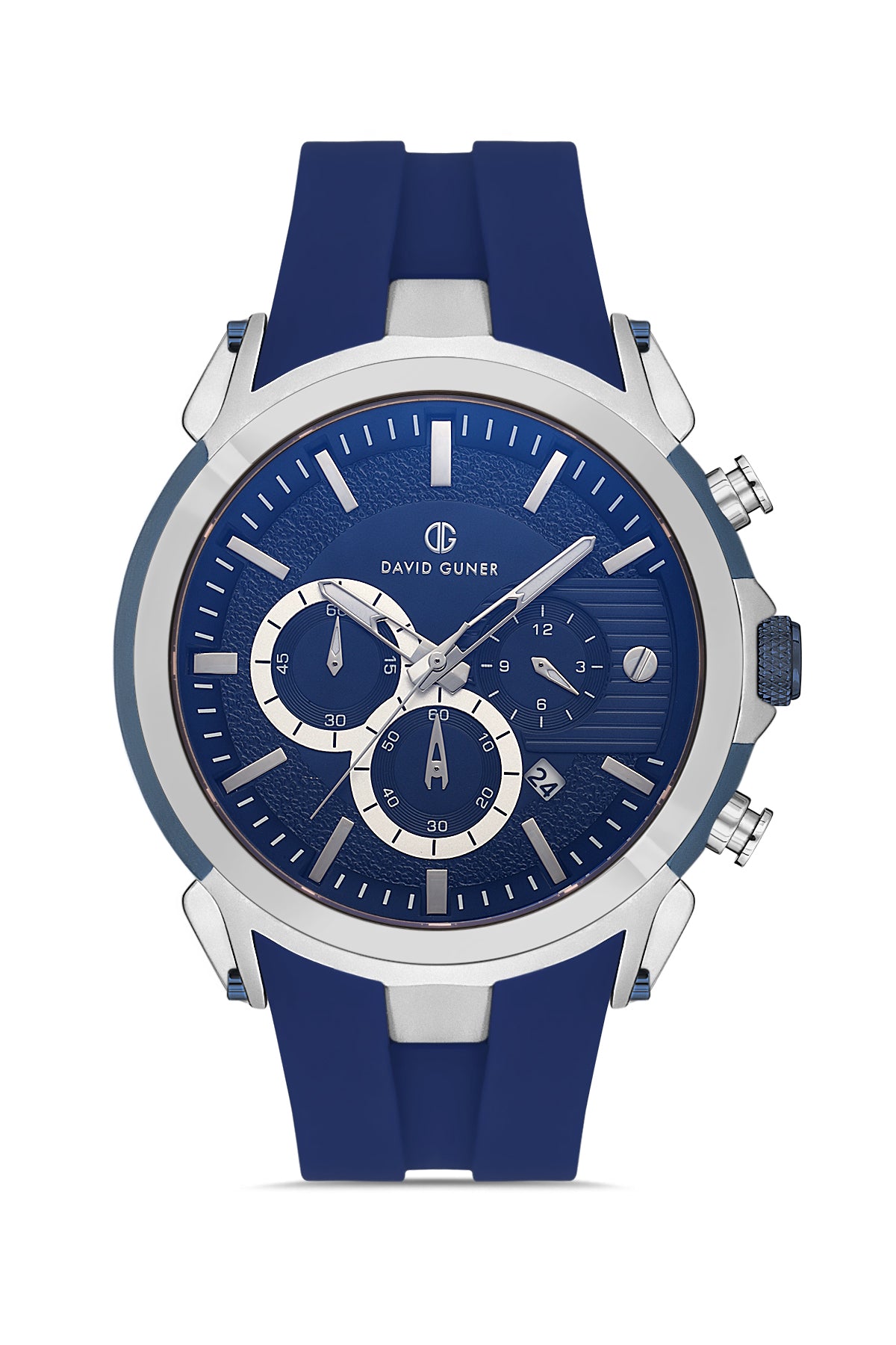 Davıd Guner Silver Plated Blue Silicone Strap Men's Wristwatch
