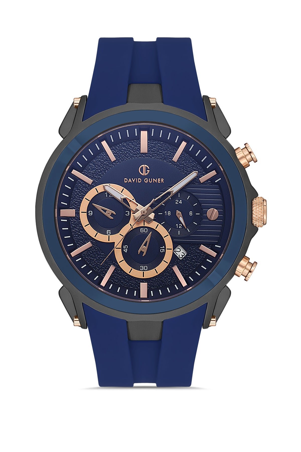 David Guner Blue Gun Plated Men's Wristwatch with Silicone Strap