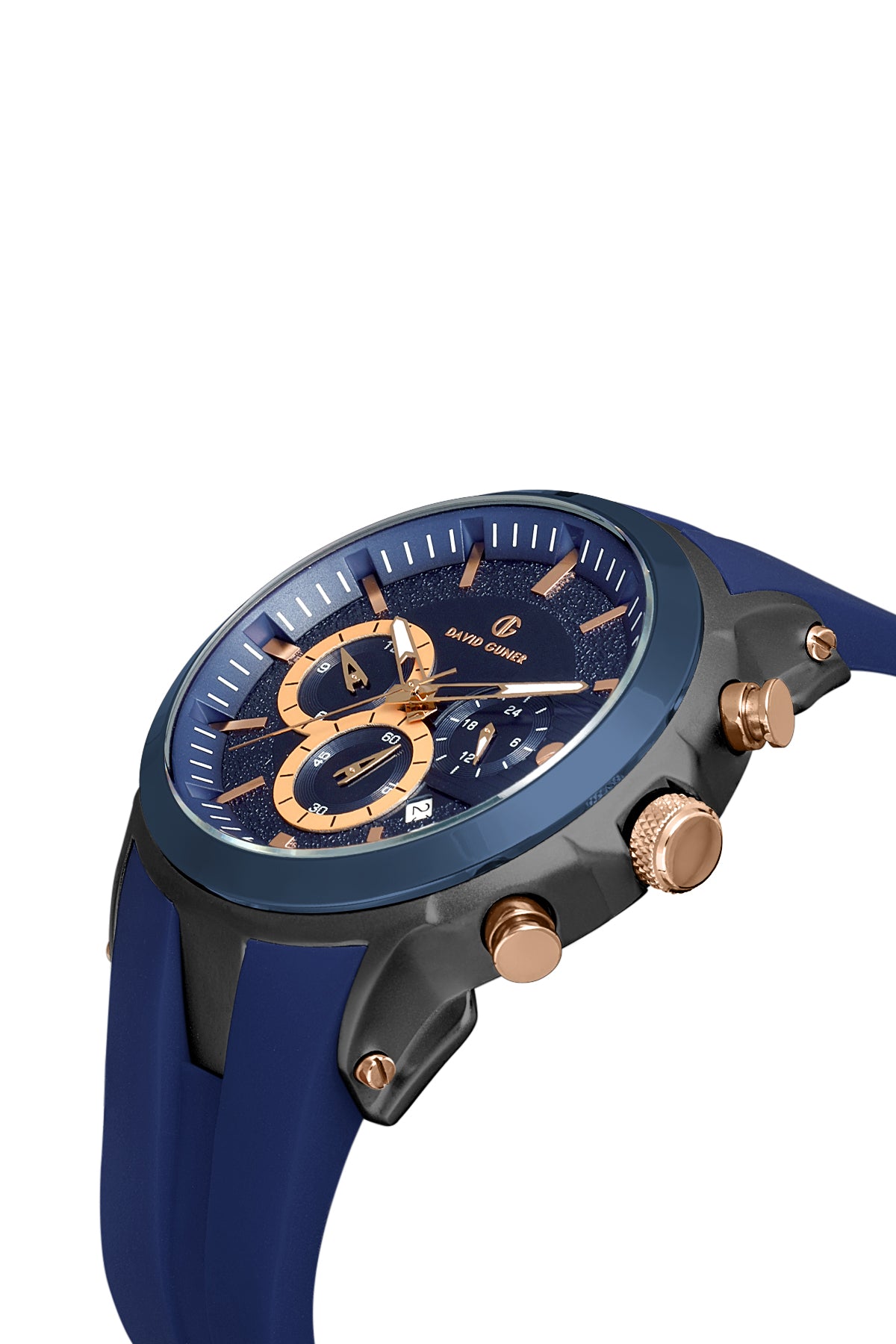 David Guner Blue Gun Plated Men's Wristwatch with Silicone Strap