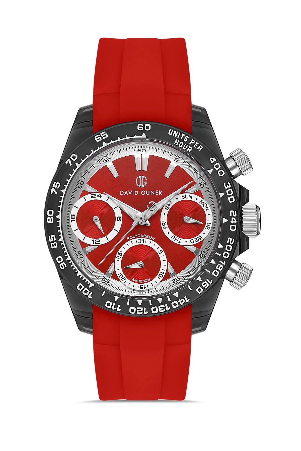 DAVID GUNER Polycarbonate Red Strap Unisex Wristwatch