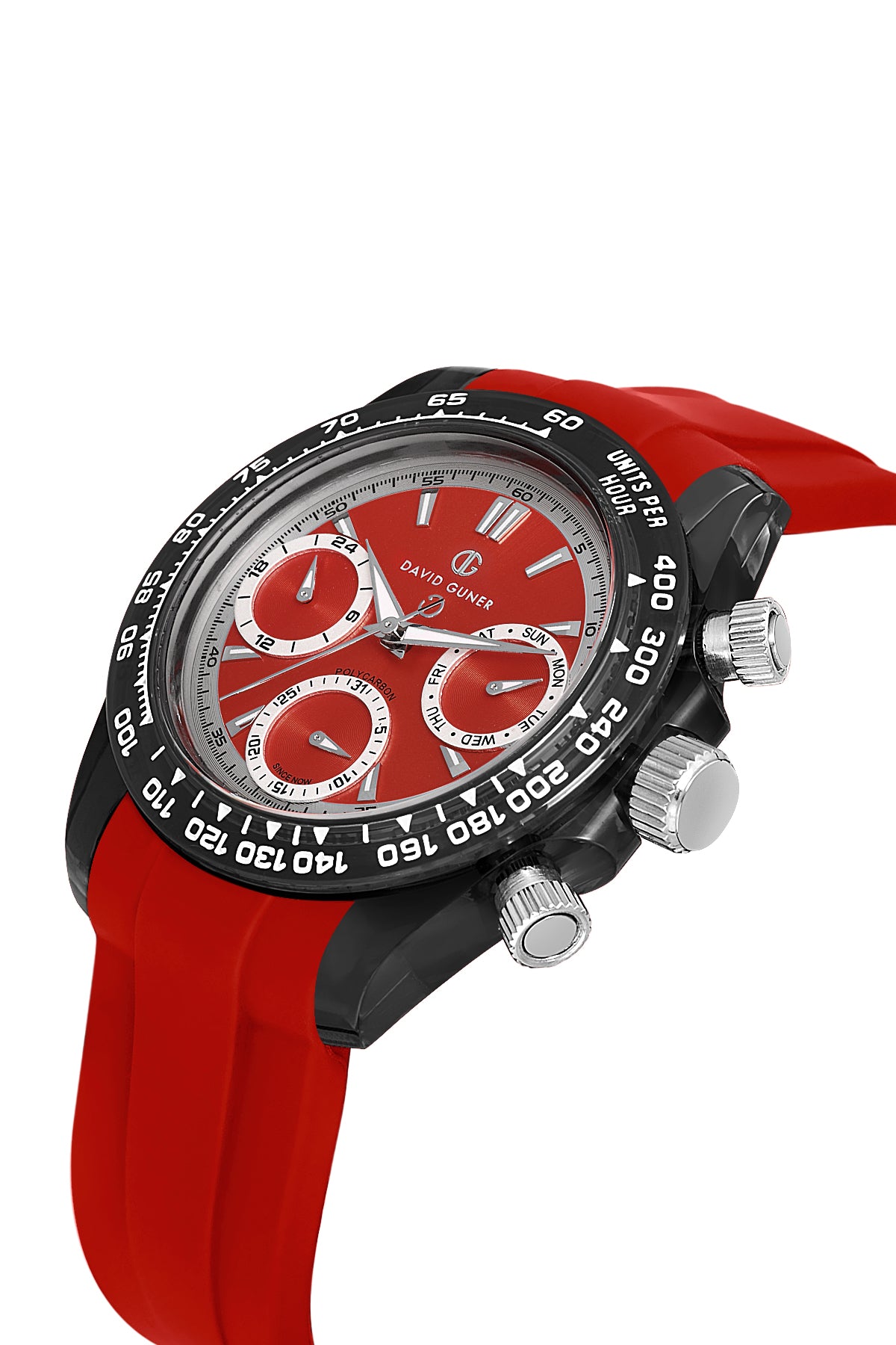 DAVID GUNER Polycarbonate Red Strap Unisex Wristwatch