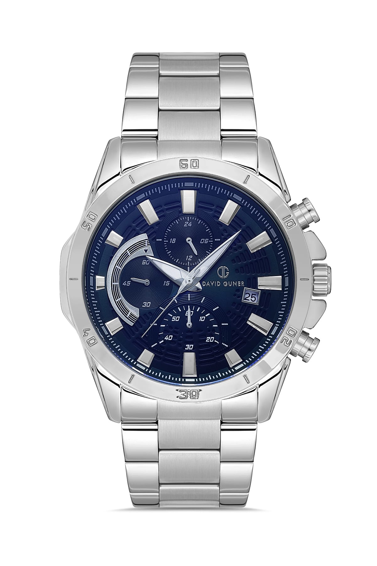 David Guner Silver Plated Blue Dial Men's Wristwatch