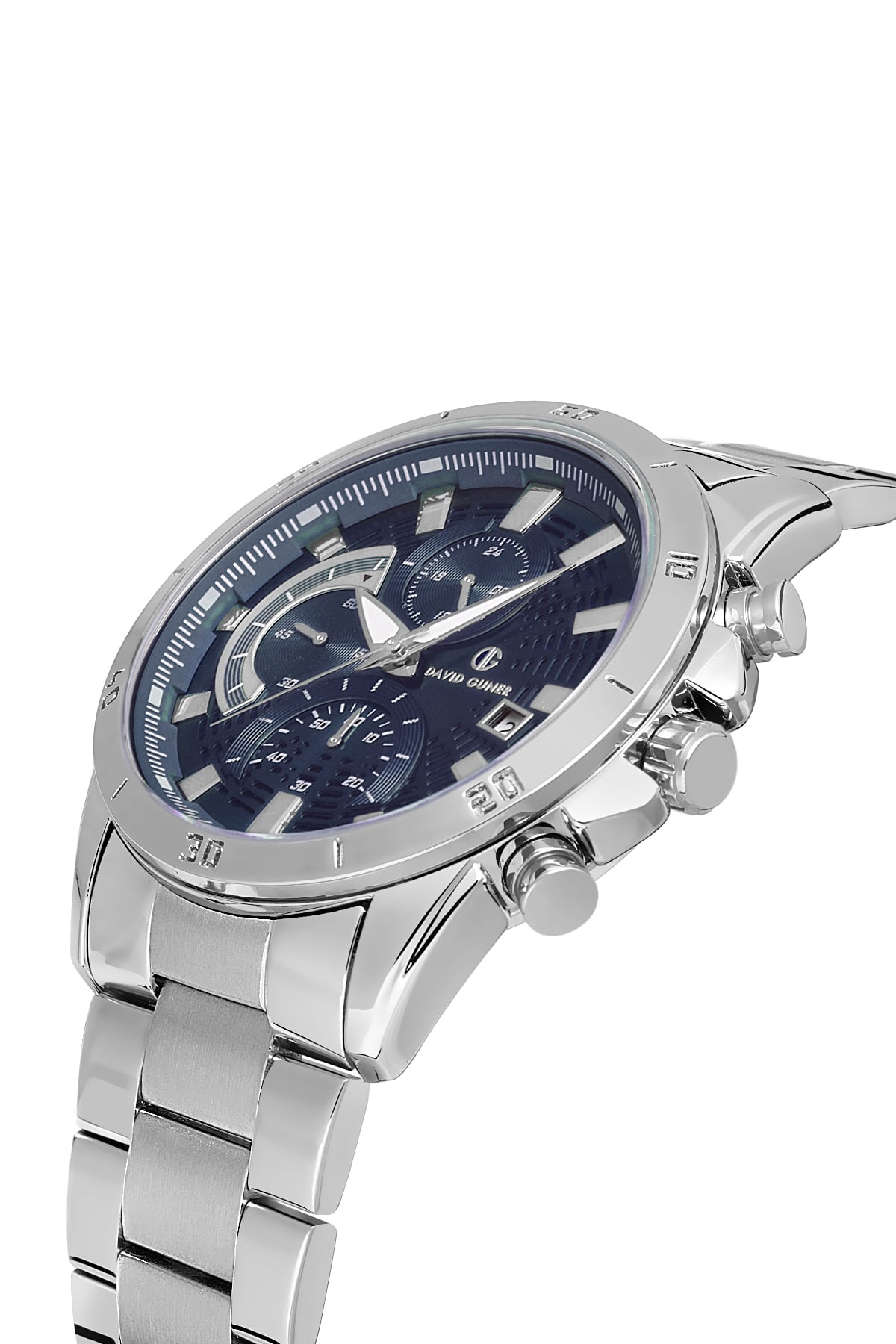 David Guner Silver Plated Blue Dial Men's Wristwatch