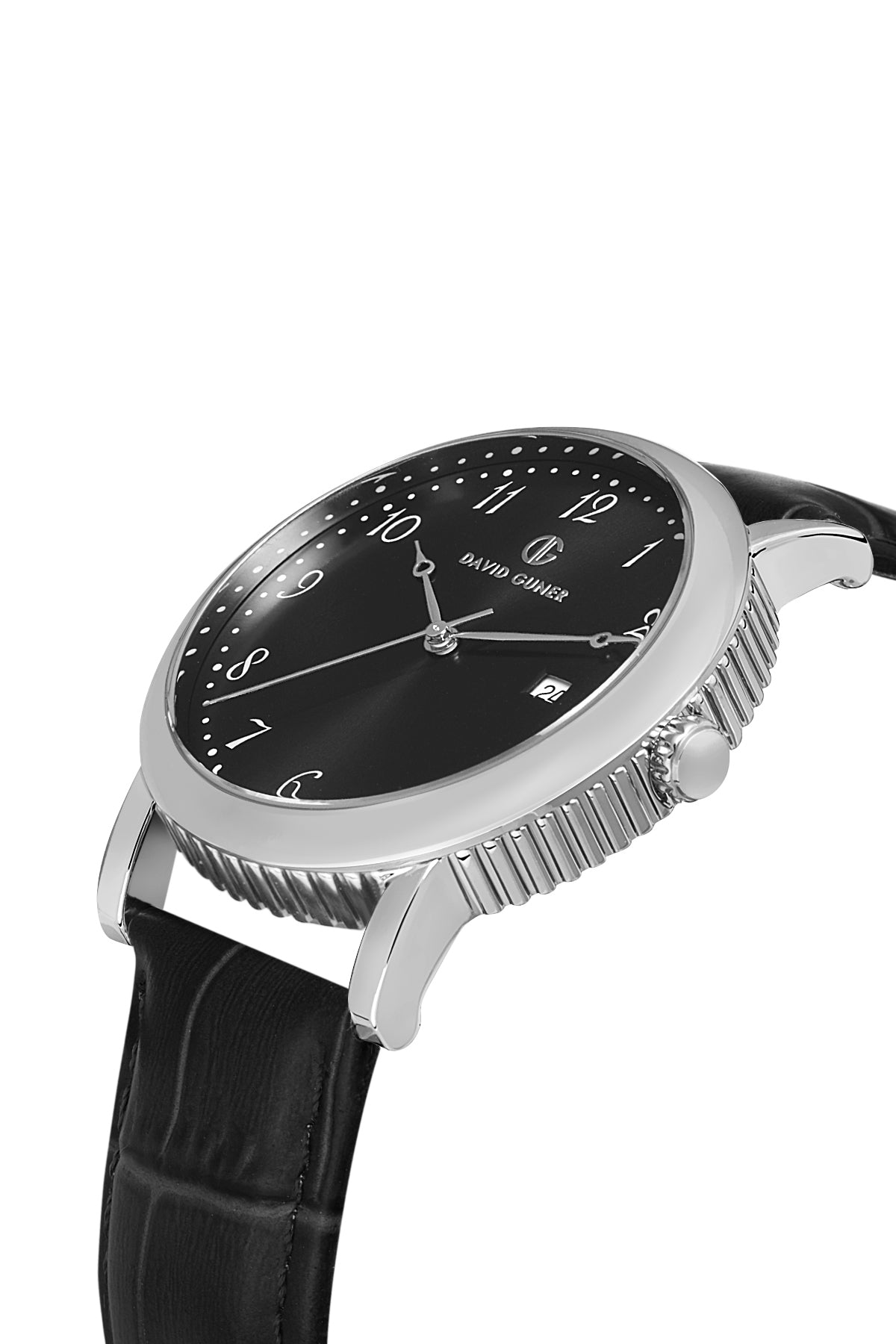 DAVID GUNER Silver Plated Men's Watch with Black Strap and Original Leather Strap