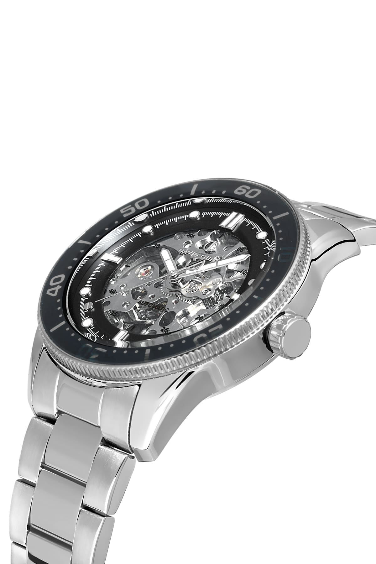 David Guner Black Dial Silver Plated Men's Wristwatch