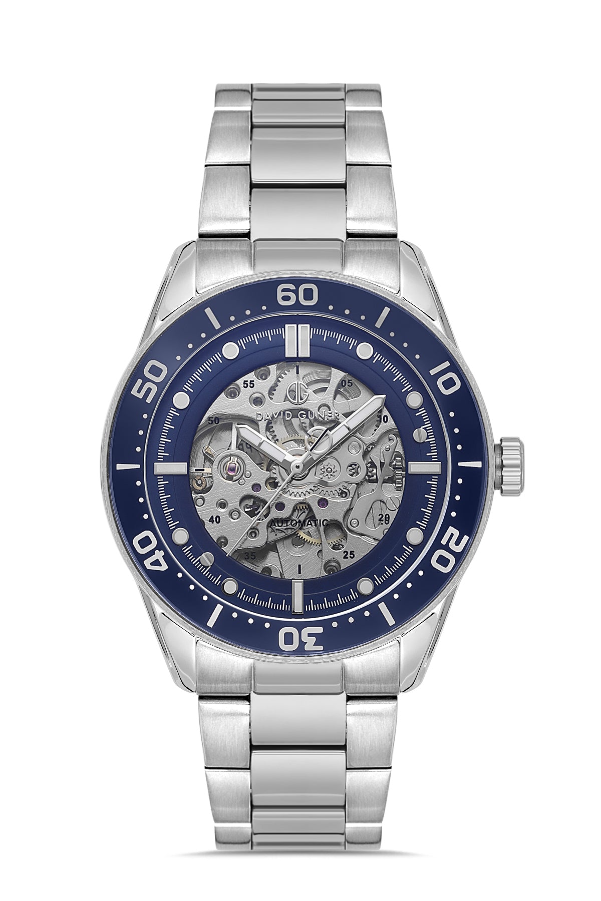 Davıd Guner Silver Plated Blue Dial Automatic Men's Wristwatch