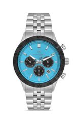 DAVID GUNER Gümüş Kaplamalı Turkuaz Kadranlı Multifonksiyon Erkek Kol Saati - DG-8840GA-A15