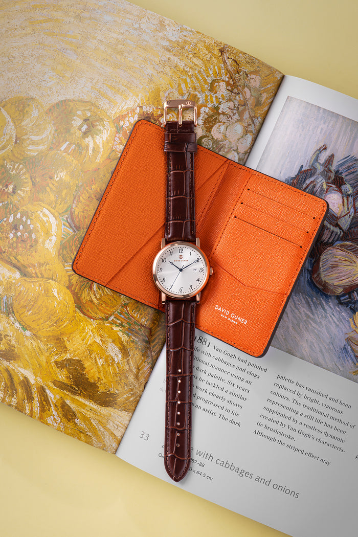 Davıd Guner Rose Coated Brown Original Leather Strap Men's Wristwatch