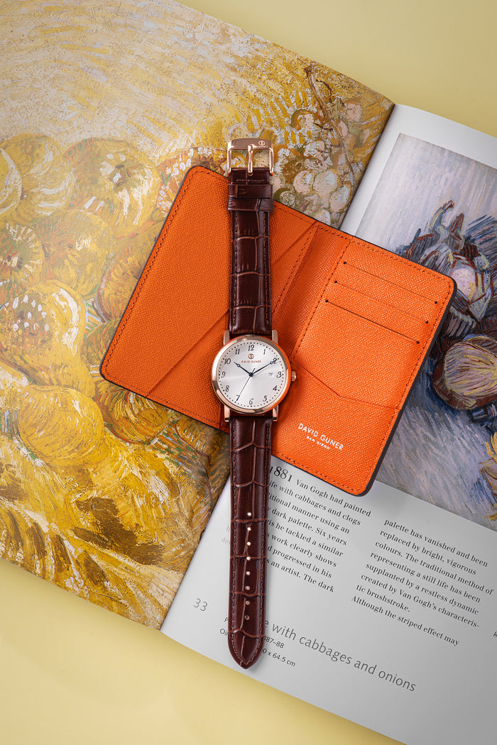 Davıd Guner Rose Coated Brown Original Leather Band Men's Watch