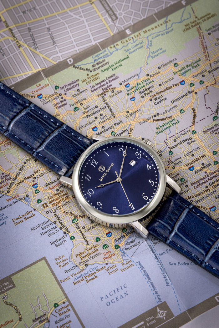 David Guner Blue Dial Calendar Men's Wristwatch