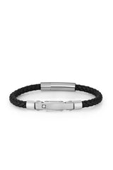DAVID GUNER Siyah Deri ve Parlak Çelik Minimalist Bileklik