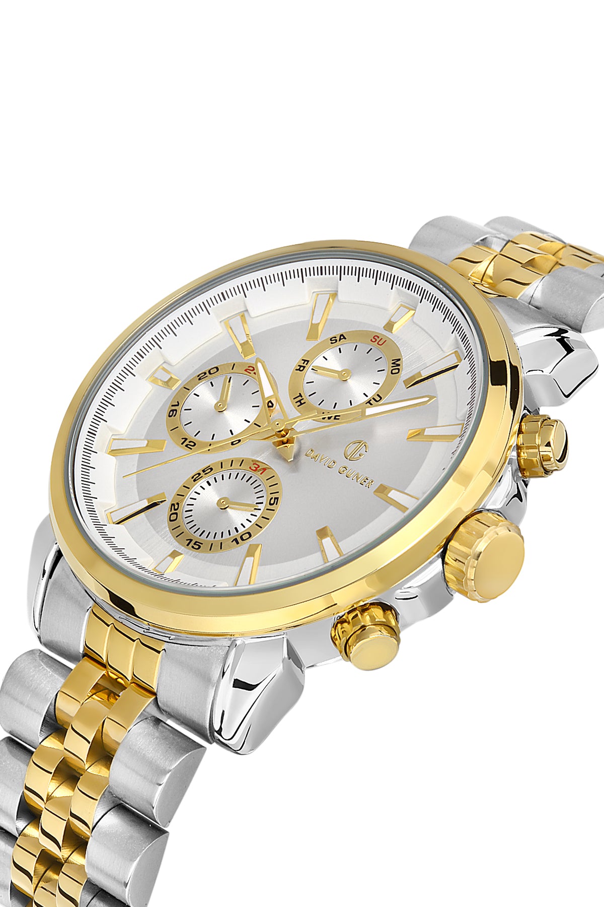 DAVID GUNER Beyaz Kadranlı Sarı-Gümüş Paslanmaz Masif Çelik Erkek Kol Saati - DG-8401GA-D1