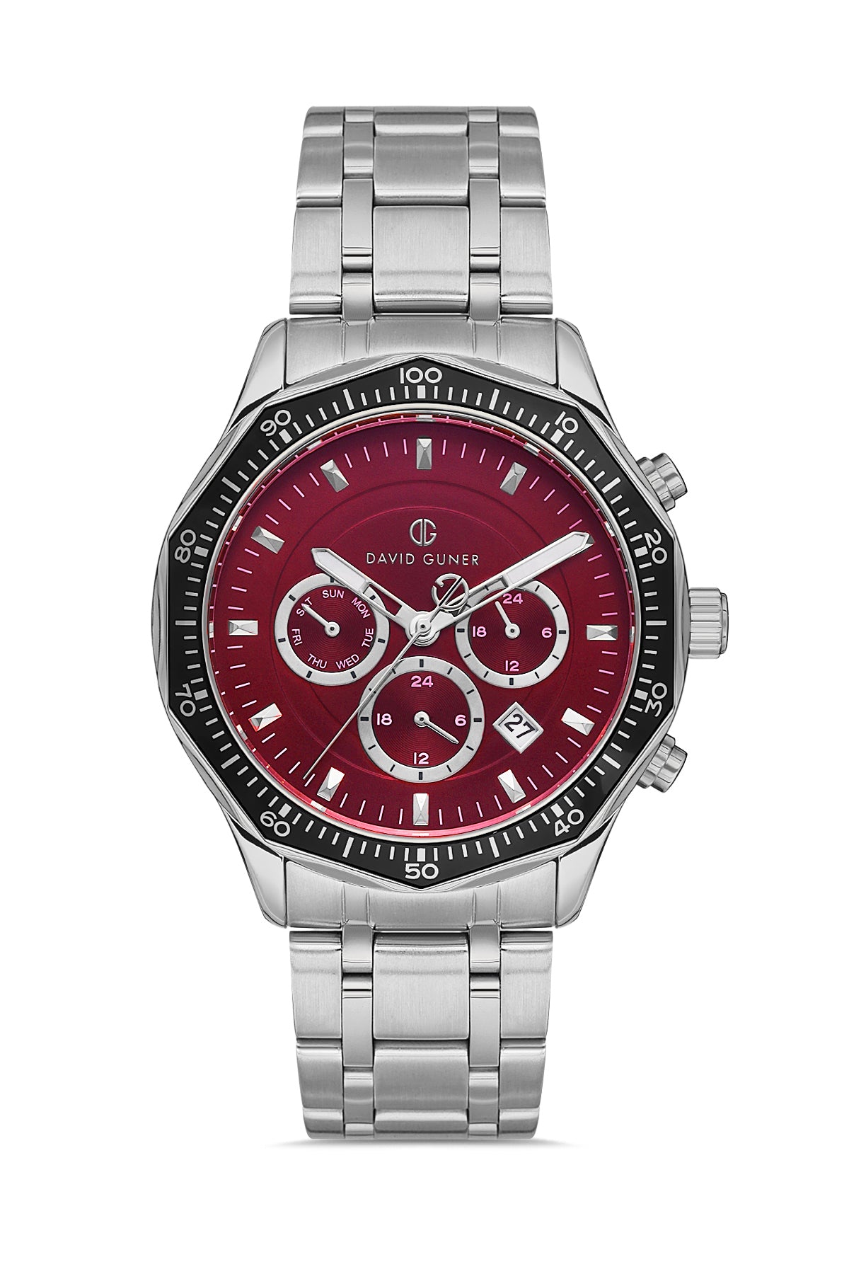 DAVID GUNER Bordo Kadranlı Gümüş Kaplamalı Erkek Kol Saati - DG-8419GA-A8