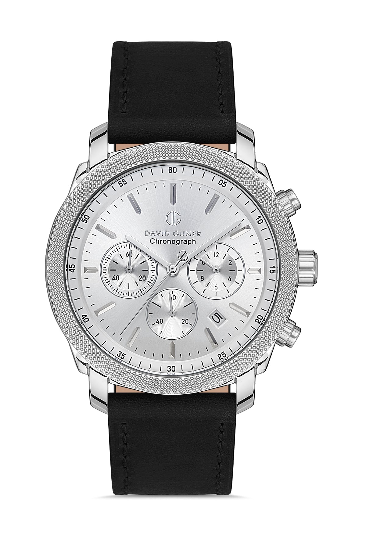 DAVID GUNER Silver Dial Leather Band Men's Watch