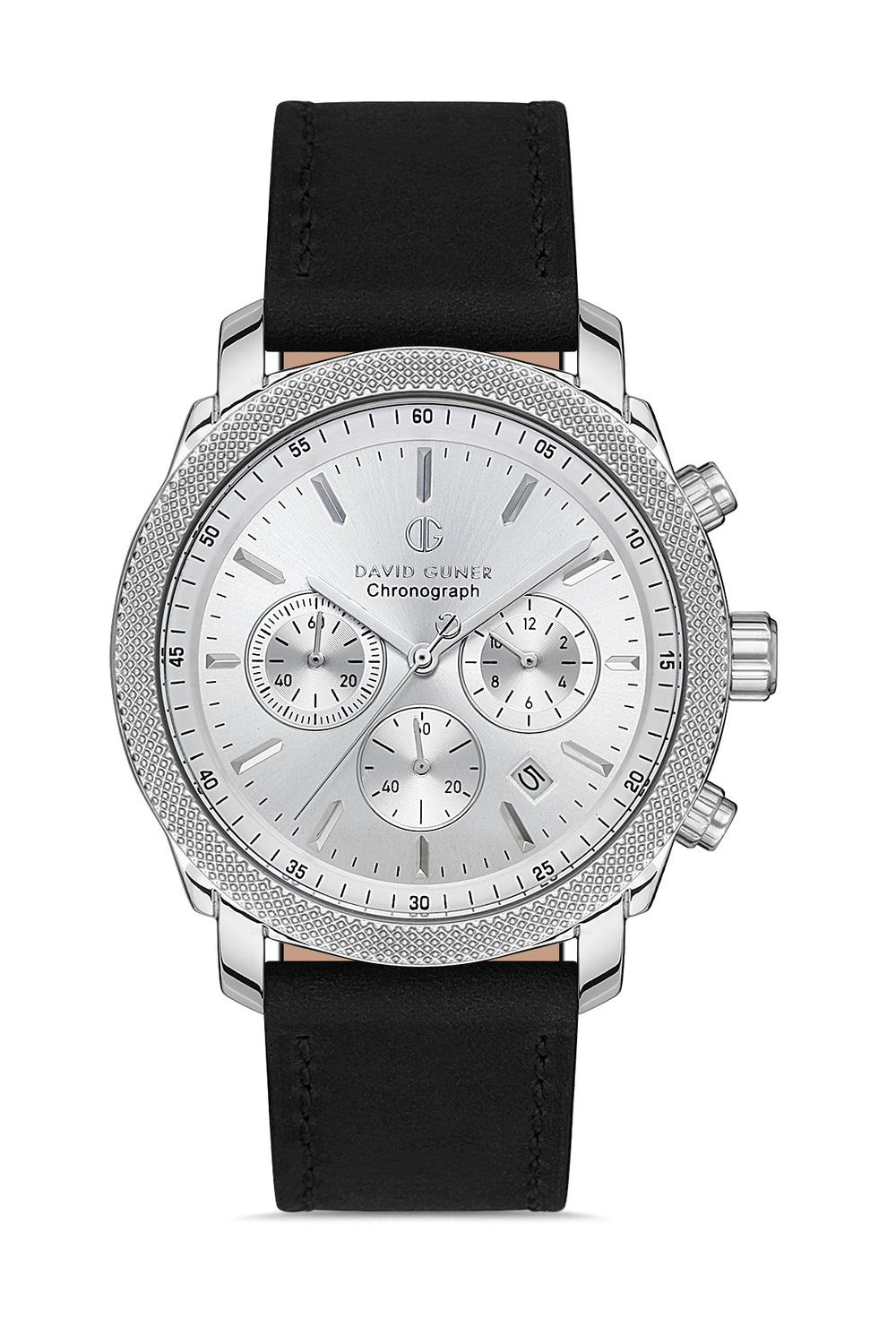 DAVID GUNER Silver Dial Leather Band Men's Watch