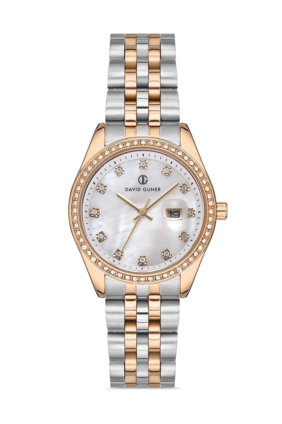 DAVID GUNER Gümüş Kadranlı Rose Beyaz Kaplamalı Kadın Kol Saati - DG-8193LA-E1