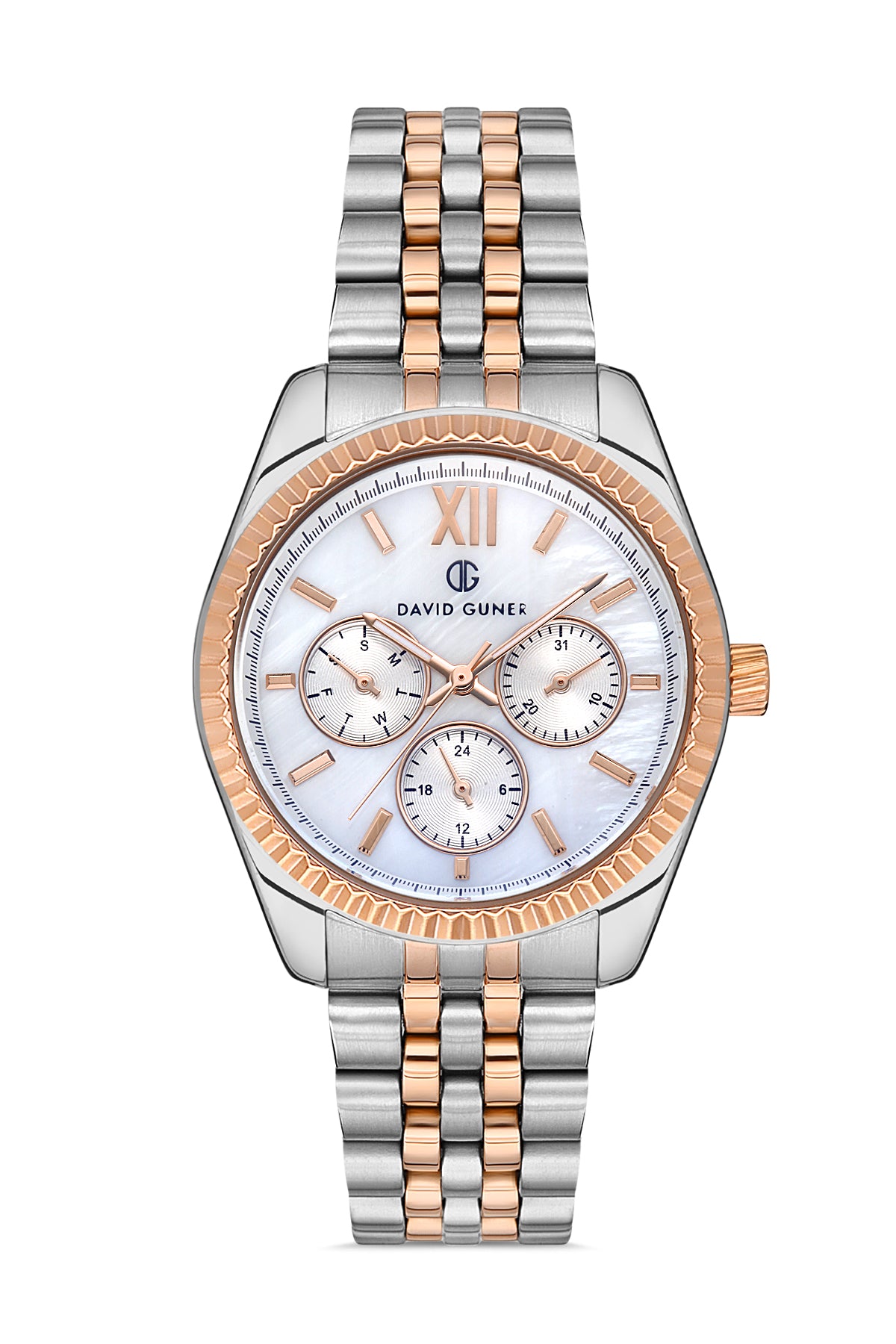 DAVID GUNER Gümüş Kadranlı Rose Beyaz Kaplamalı Kadın Kol Saati - DG-8314LA-E1