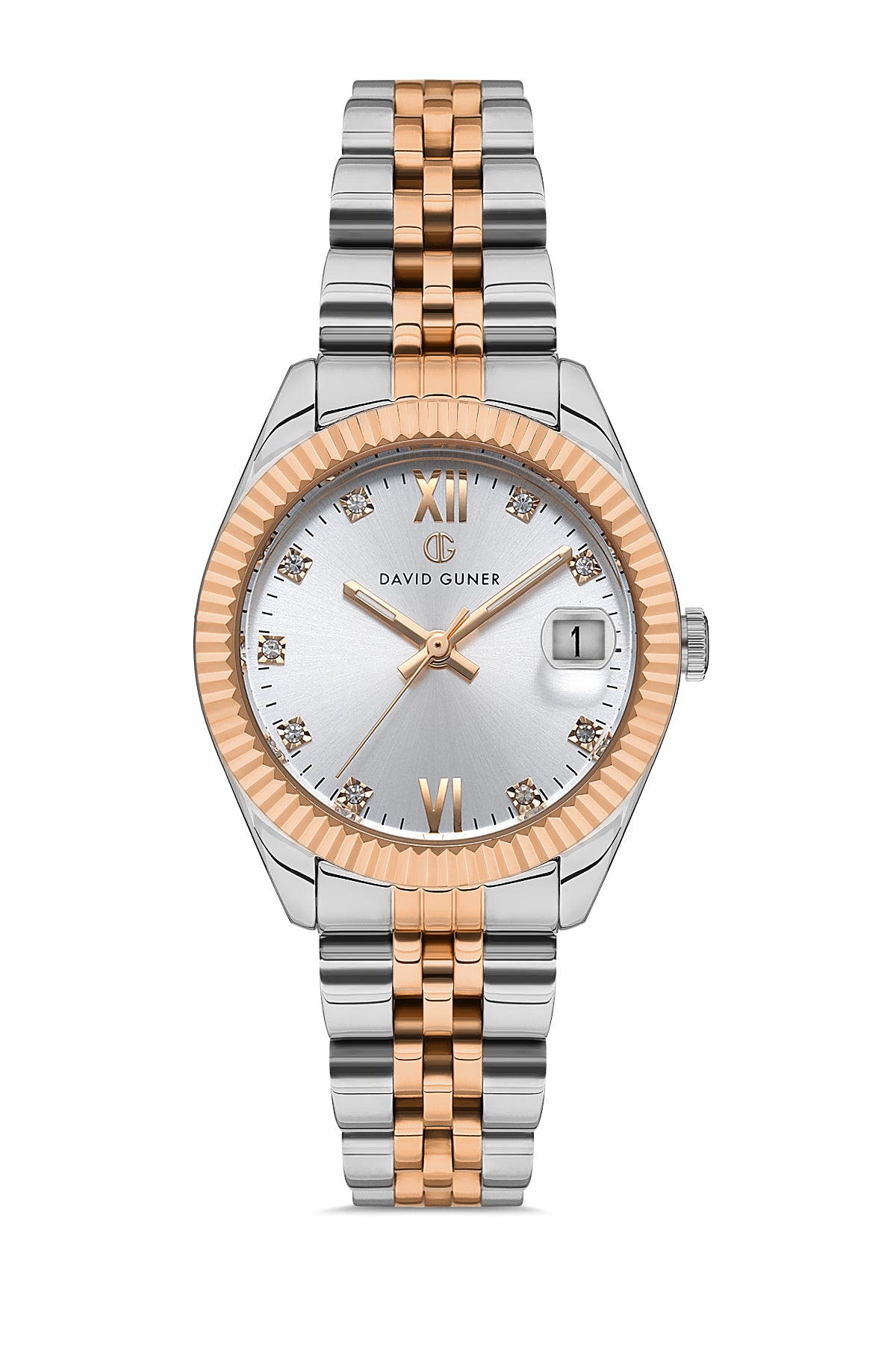 DAVID GUNER Gümüş Kadranlı Rose Beyaz Kaplamalı Kadın Kol Saati - DG-8630LA-E1