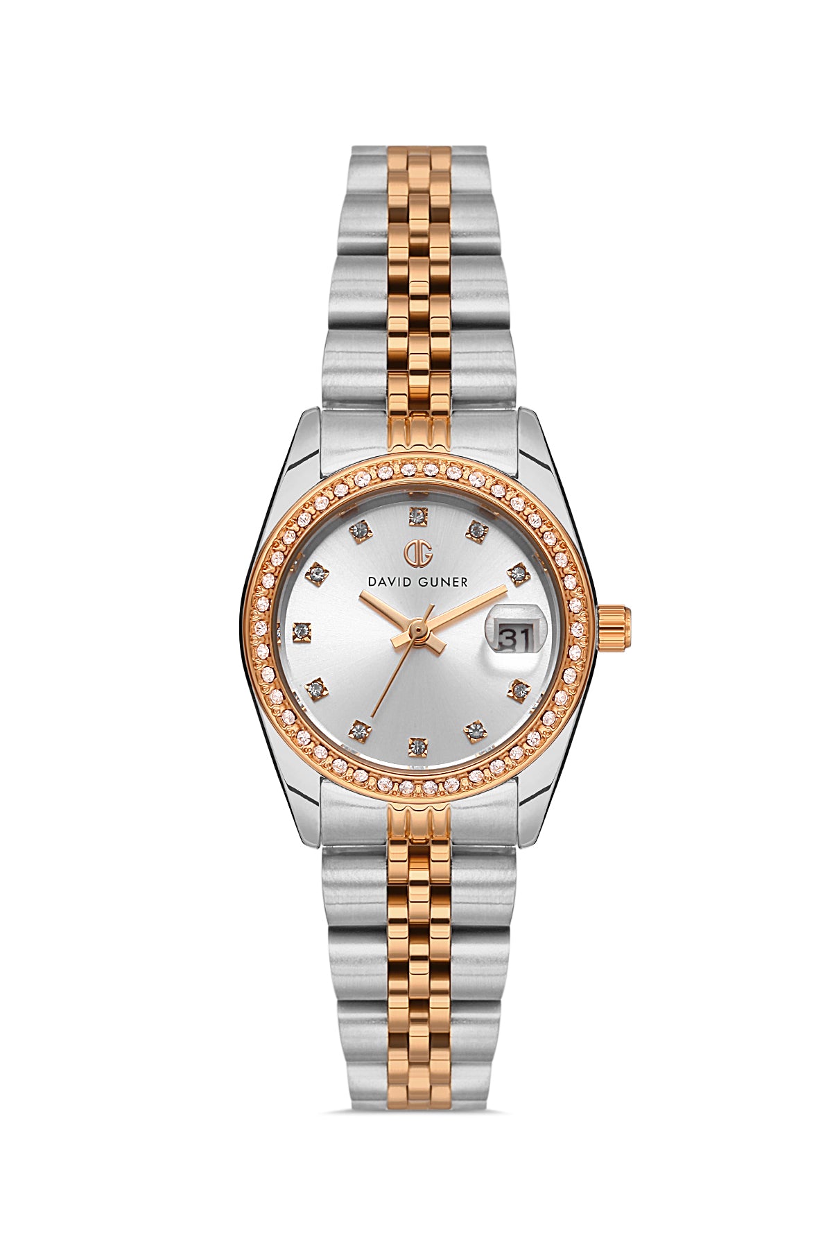 DAVID GUNER Gümüş Kadranlı Rose-Gümüş Kaplamalı Takvimli Kadın Kol Saat - DG-8474LA-E1