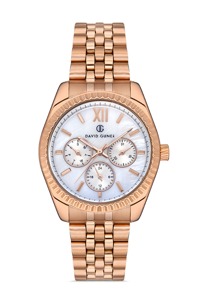 DAVID GUNER Gümüş Kadranlı Rose Kaplamalı Kadın Kol Saati - DG-8314LA-C1