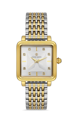 DAVID GUNER Gümüş Kadranlı Sarı Beyaz Kaplamalı Kadın Kol Saati - DG-8471LA-D1