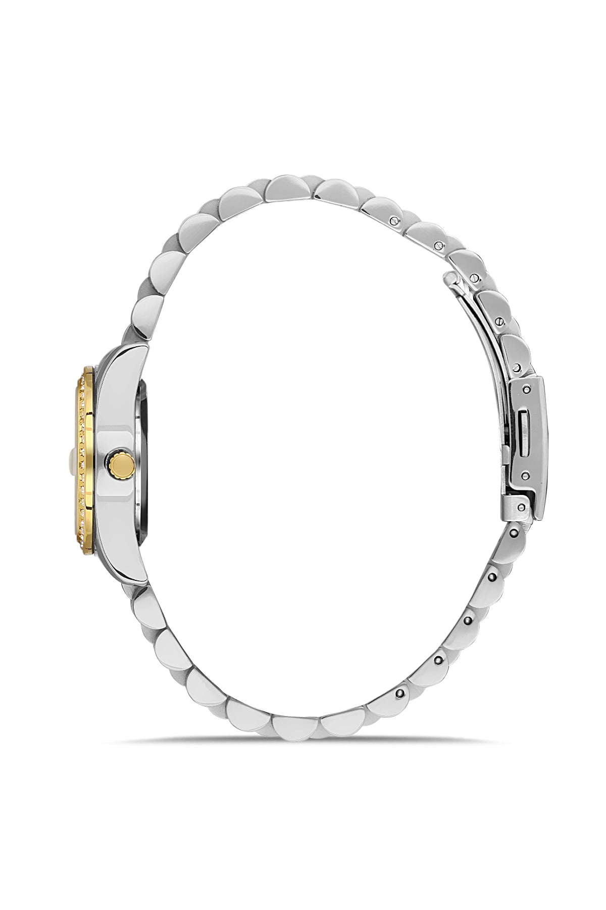 DAVID GUNER Gümüş Kadranlı Sarı - Beyaz Kaplamalı Takvimli Kadın Kol Saati - DG-8474LA-D1